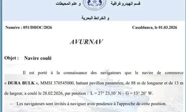 Alerte AVURNAV au Maroc après le naufrage du DURA BULK